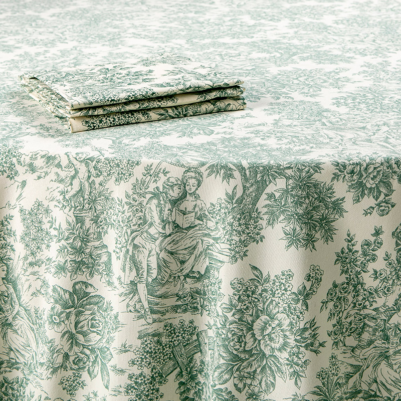 Tafellaken Toile de Jouy groen 270 x 270 cm