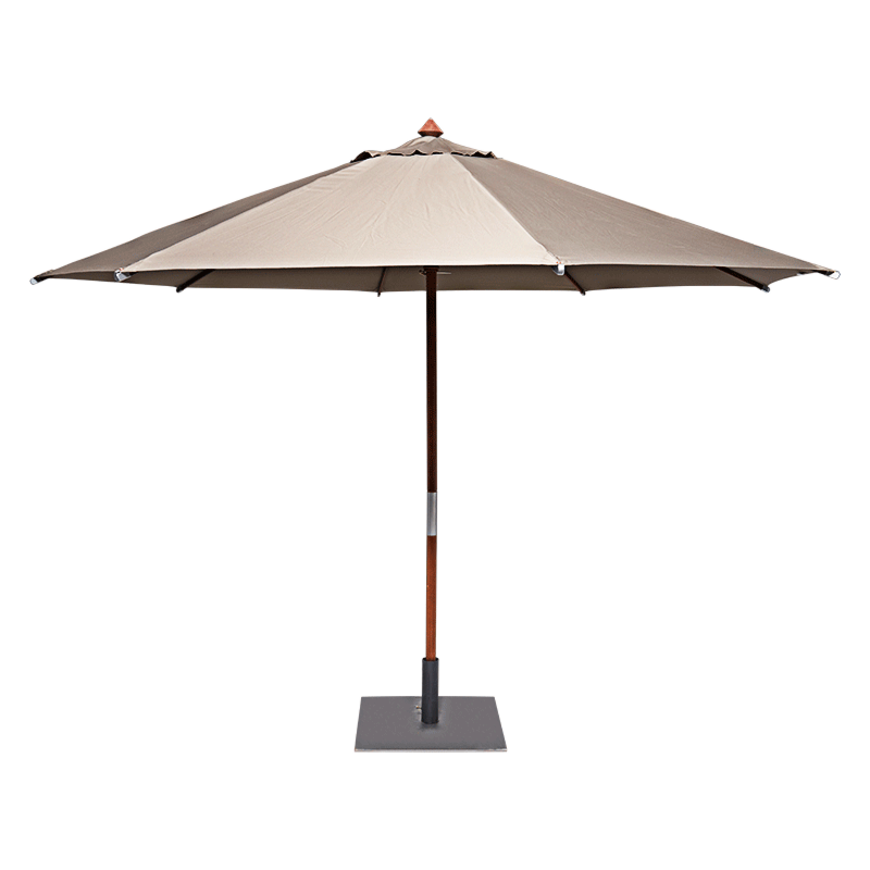 Ronde parasol Ø 350cm taupe met vierkante voet 60X60cm