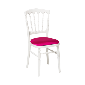 Chaise Napoléon blanche en bois avec galette fuchsia