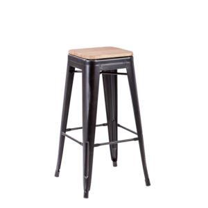 Tabouret industriel noir assise bois H 78 cm